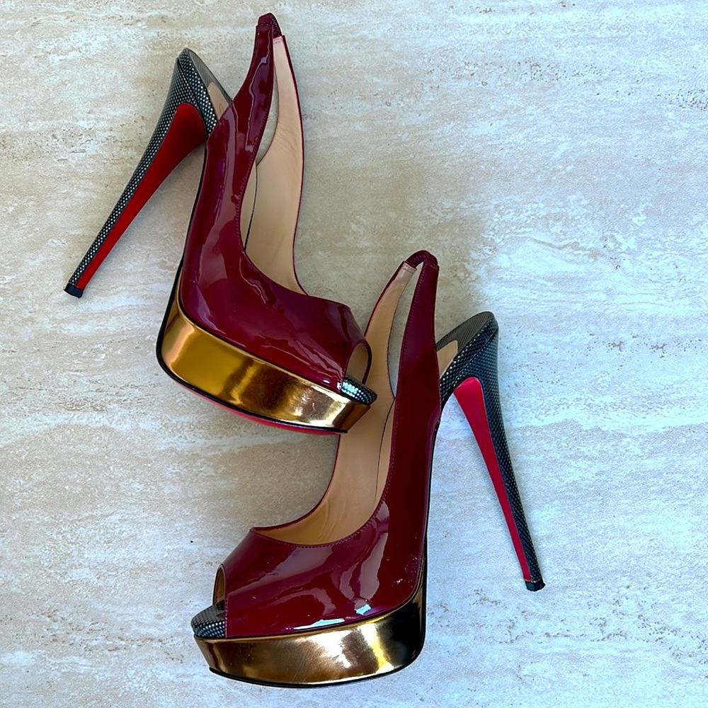 CHRISTIAN LOUBOUTIN LADY PEEP SLINGBACK SANDALS SZ 37.5